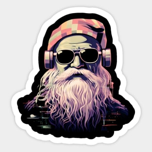 Modern Santa Claus with sun glasses and headphone. Sticker